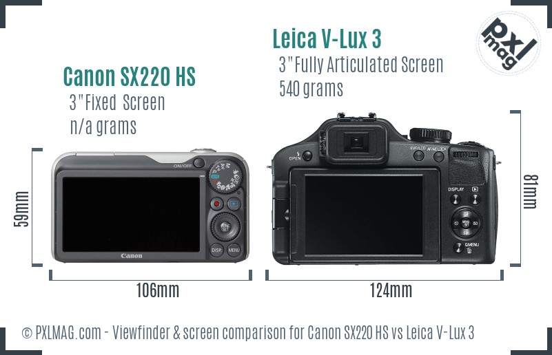 Canon SX220 HS vs Leica V-Lux 3 Screen and Viewfinder comparison