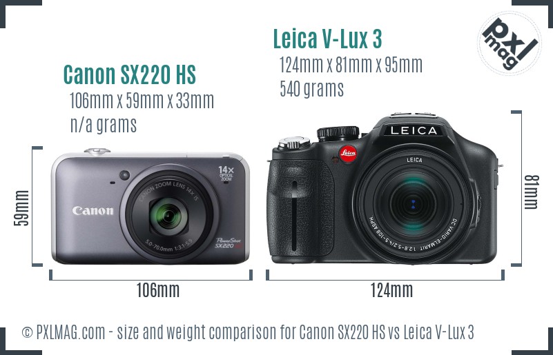 Canon SX220 HS vs Leica V-Lux 3 size comparison Canon SX220 HS vs Leica V-Lux 3 size comparison