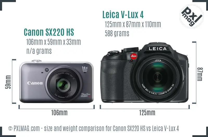 Canon SX220 HS vs Leica V-Lux 4 size comparison