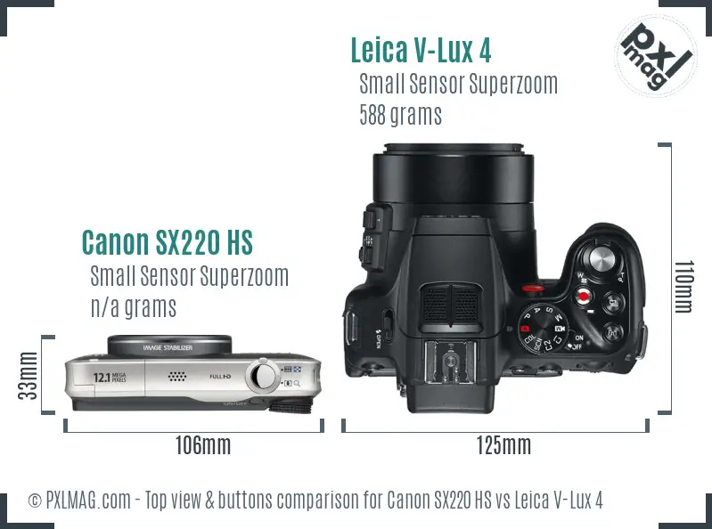 Canon SX220 HS vs Leica V-Lux 4 top view buttons comparison