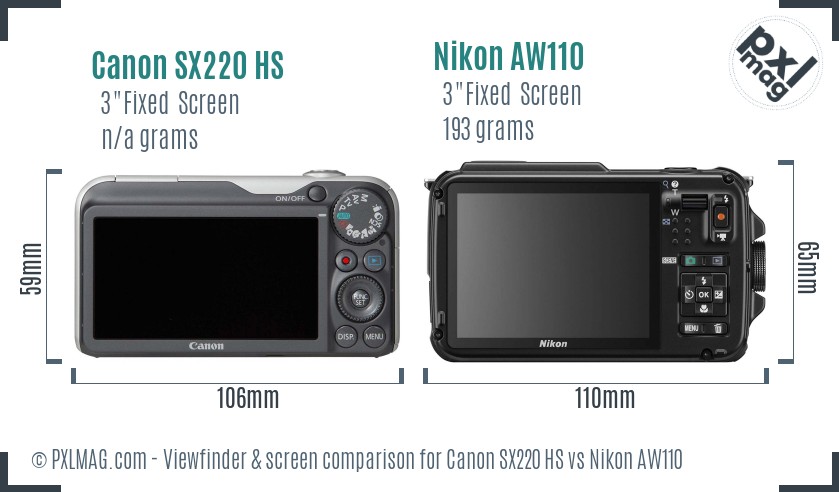 Canon SX220 HS vs Nikon AW110 Screen and Viewfinder comparison