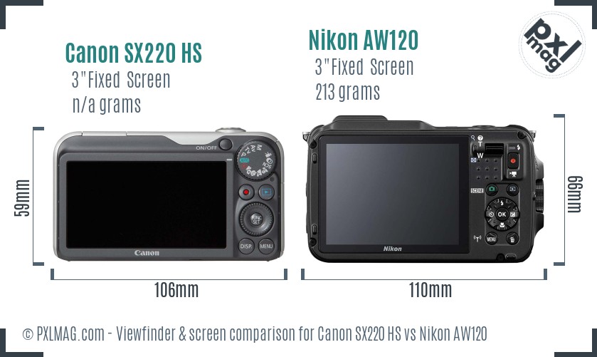 Canon SX220 HS vs Nikon AW120 Screen and Viewfinder comparison