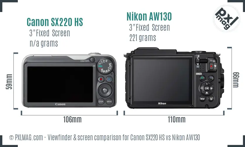 Canon SX220 HS vs Nikon AW130 Screen and Viewfinder comparison