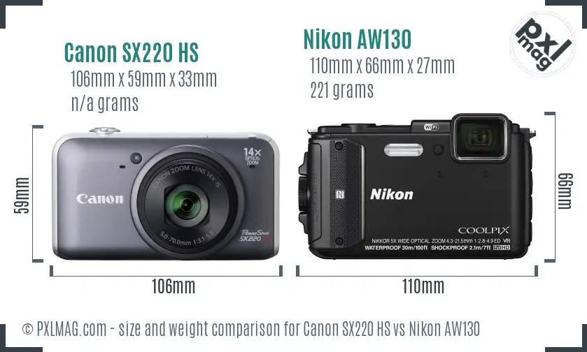 Canon SX220 HS vs Nikon AW130 size comparison