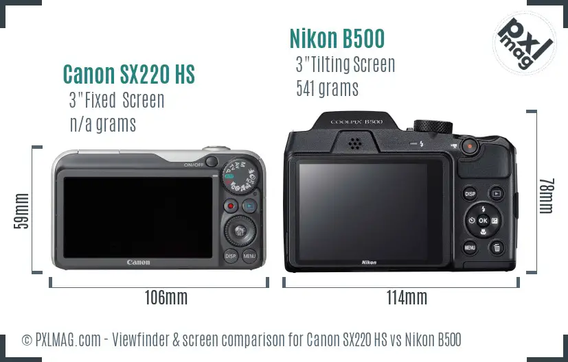 Canon SX220 HS vs Nikon B500 Screen and Viewfinder comparison