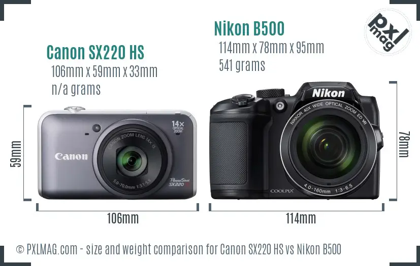 Canon SX220 HS vs Nikon B500 size comparison
