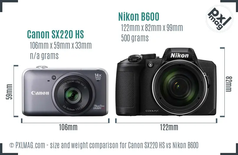 Canon SX220 HS vs Nikon B600 size comparison