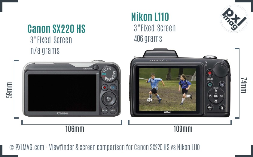 Canon SX220 HS vs Nikon L110 Screen and Viewfinder comparison