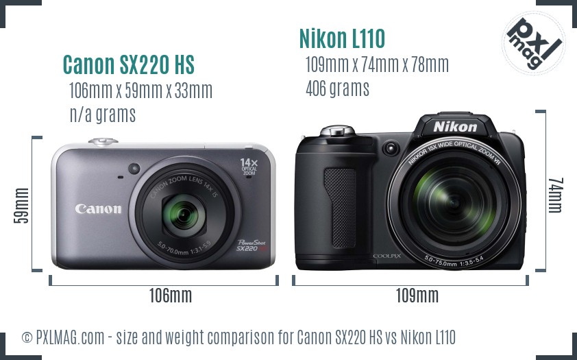 Canon SX220 HS vs Nikon L110 size comparison