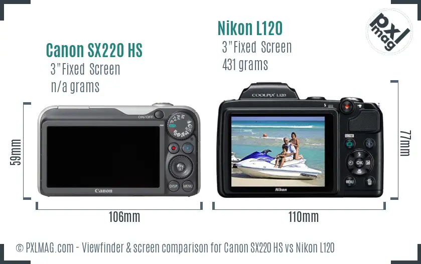 Canon SX220 HS vs Nikon L120 Screen and Viewfinder comparison