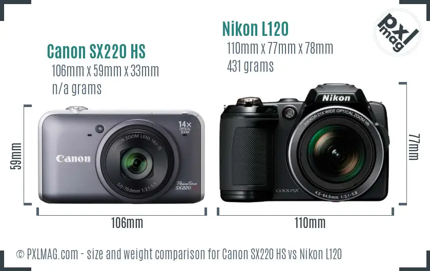 Canon SX220 HS vs Nikon L120 size comparison