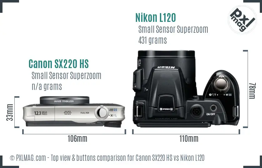 Canon SX220 HS vs Nikon L120 top view buttons comparison