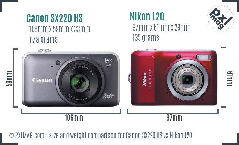 Canon SX220 HS vs Nikon L20 size comparison Canon SX220 HS vs Nikon L20 size comparison