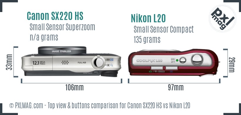 Canon SX220 HS vs Nikon L20 top view buttons comparison
