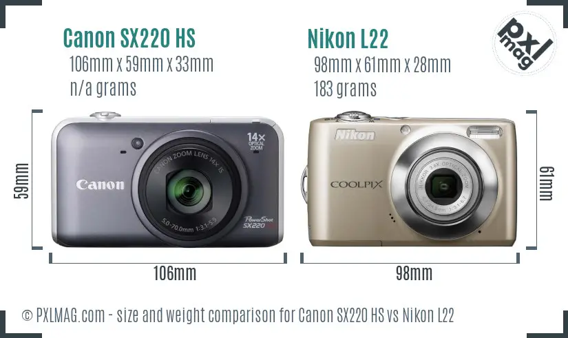 Canon SX220 HS vs Nikon L22 size comparison