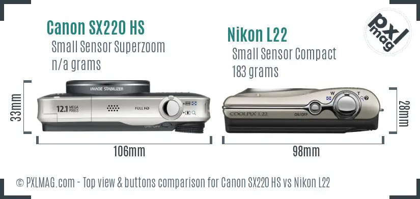 Canon SX220 HS vs Nikon L22 top view buttons comparison