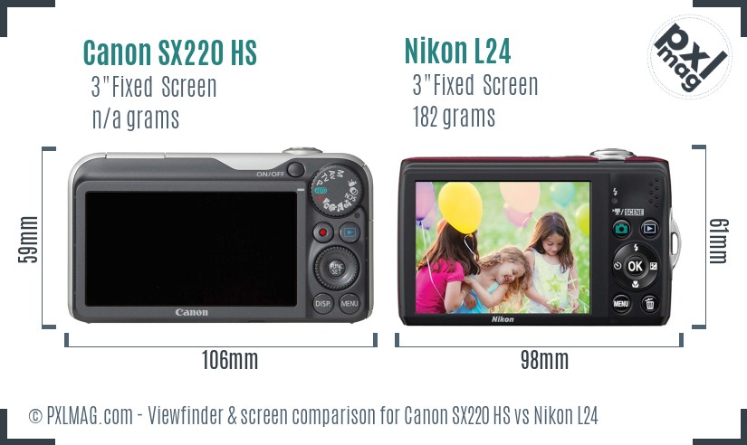 Canon SX220 HS vs Nikon L24 Screen and Viewfinder comparison