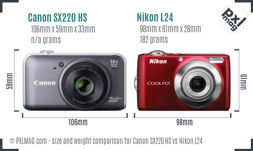 Canon SX220 HS vs Nikon L24 size comparison Canon SX220 HS vs Nikon L24 size comparison