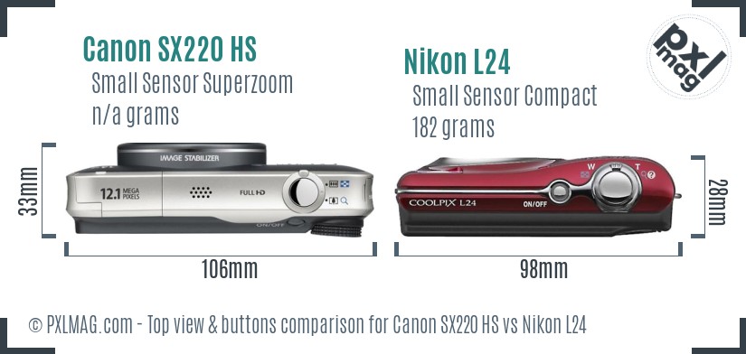 Canon SX220 HS vs Nikon L24 top view buttons comparison