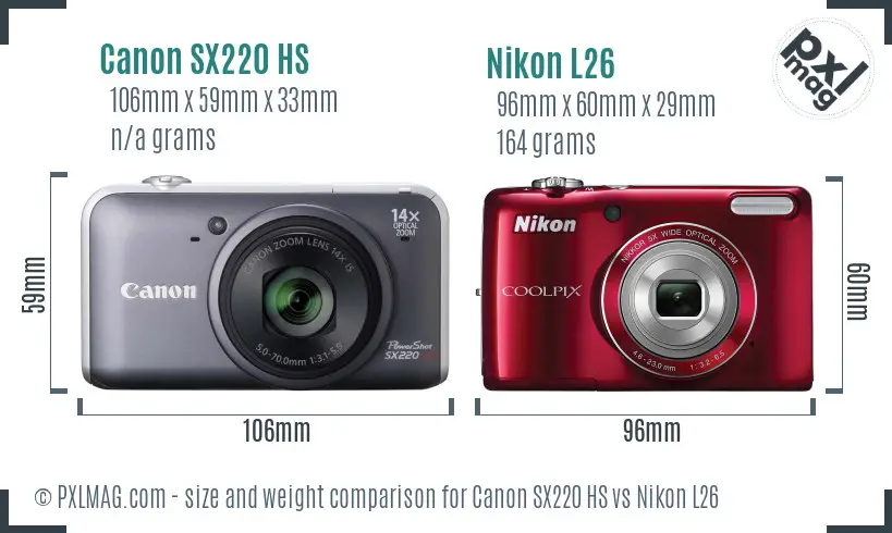 Canon SX220 HS vs Nikon L26 size comparison