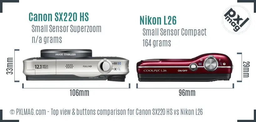 Canon SX220 HS vs Nikon L26 top view buttons comparison