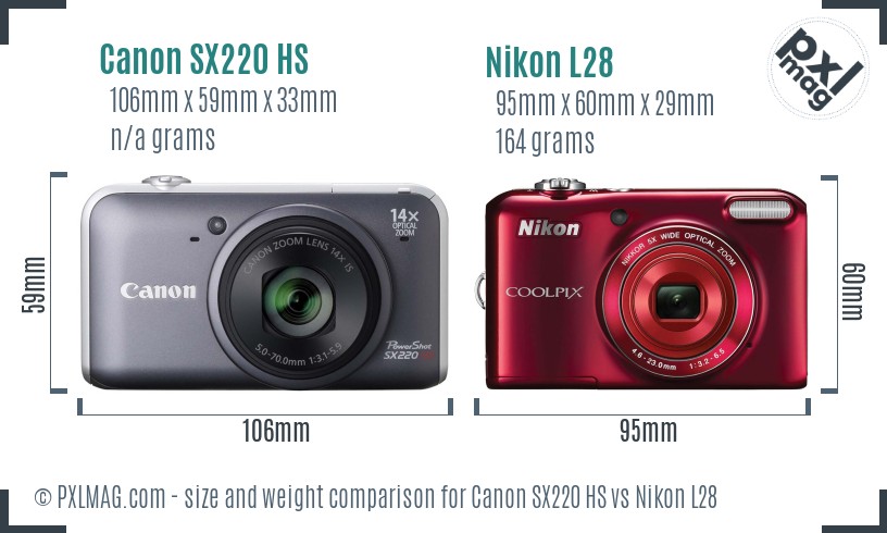 Canon SX220 HS vs Nikon L28 size comparison