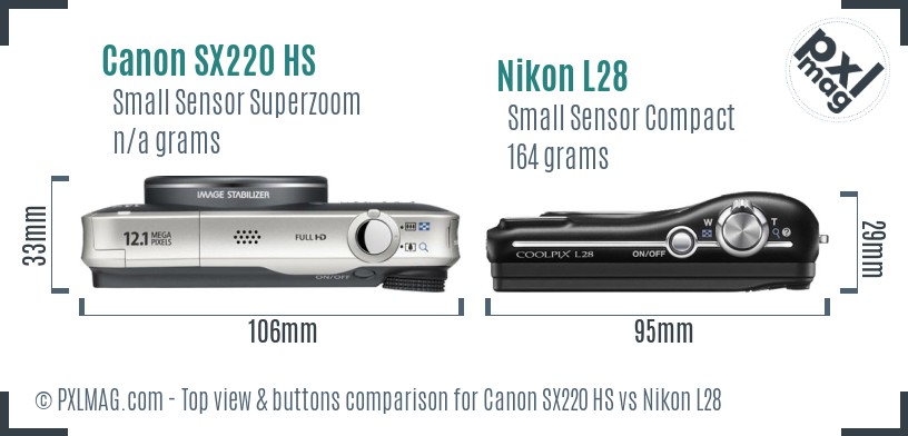Canon SX220 HS vs Nikon L28 top view buttons comparison