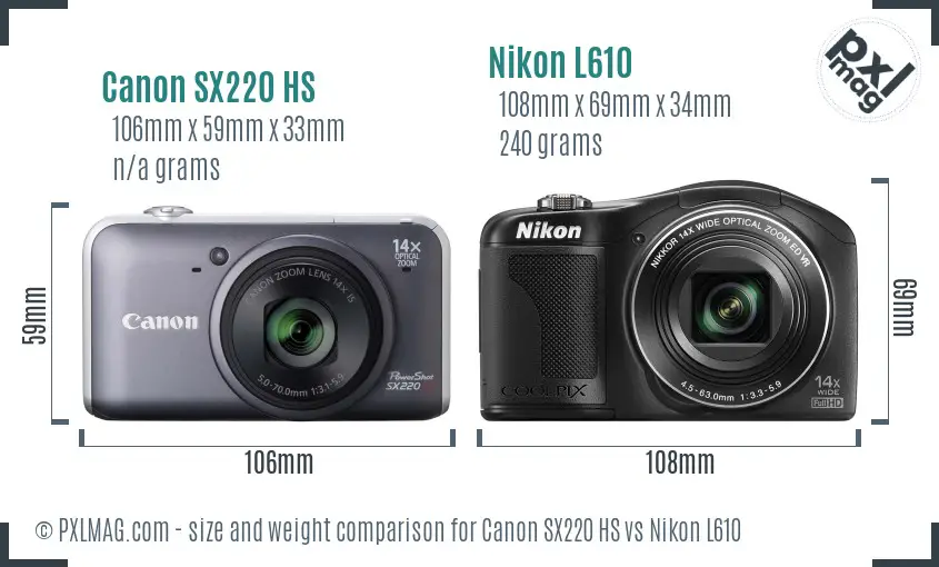 Canon SX220 HS vs Nikon L610 size comparison
