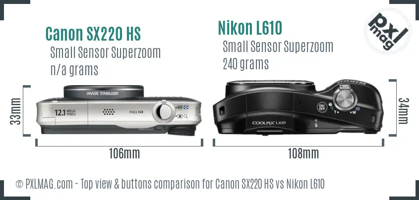 Canon SX220 HS vs Nikon L610 top view buttons comparison