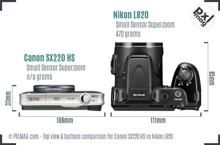 Canon SX220 HS vs Nikon L820 top view buttons comparison Canon SX220 HS vs Nikon L820 top view buttons comparison