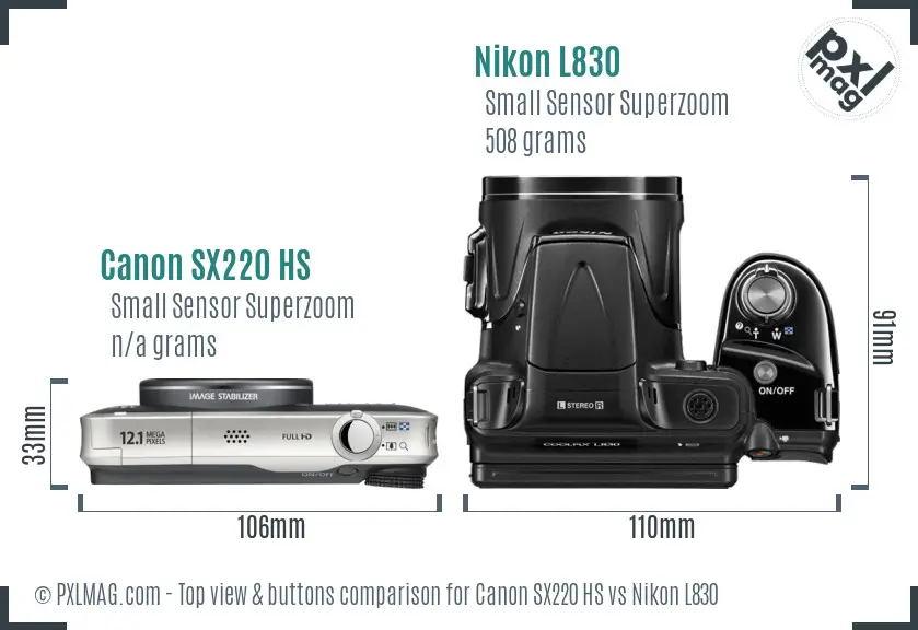 Canon SX220 HS vs Nikon L830 top view buttons comparison