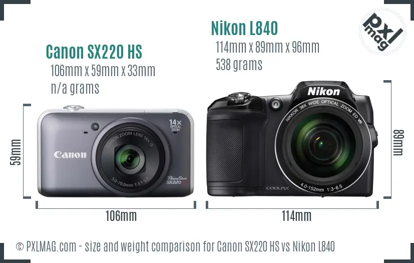 Canon SX220 HS vs Nikon L840 size comparison