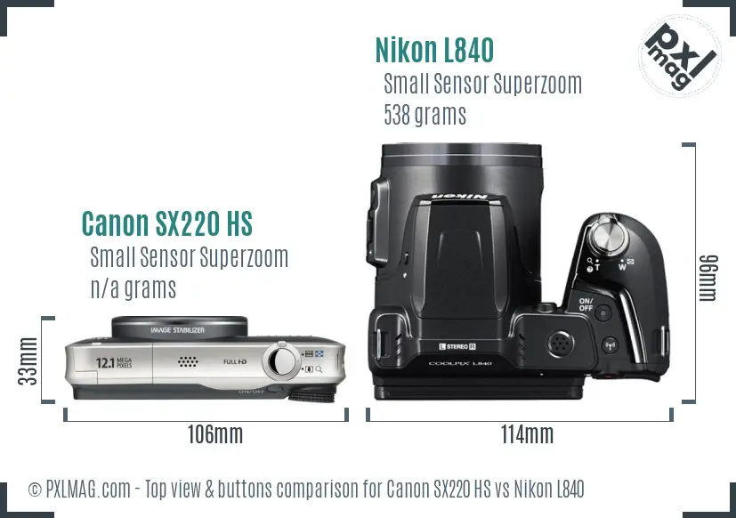 Canon SX220 HS vs Nikon L840 top view buttons comparison