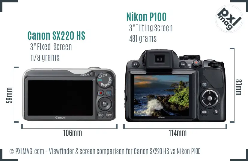 Canon SX220 HS vs Nikon P100 Screen and Viewfinder comparison