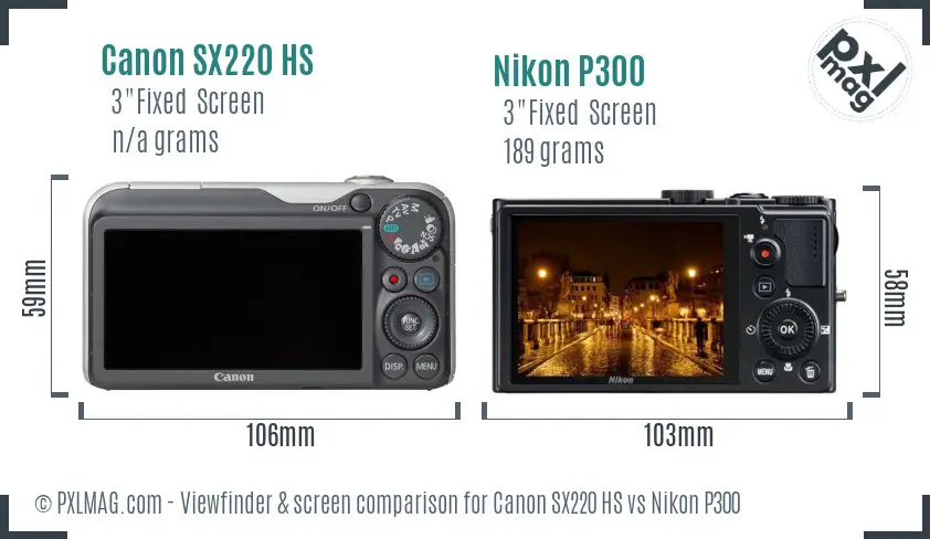 Canon SX220 HS vs Nikon P300 Screen and Viewfinder comparison