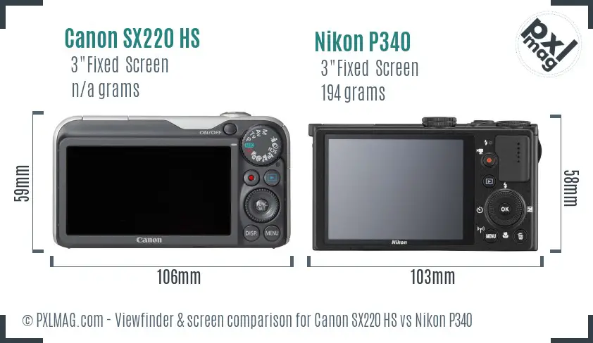 Canon SX220 HS vs Nikon P340 Screen and Viewfinder comparison