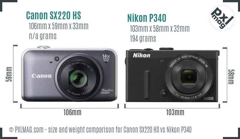 Canon SX220 HS vs Nikon P340 size comparison