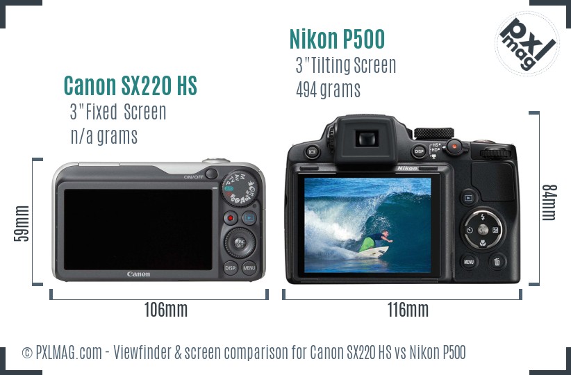 Canon SX220 HS vs Nikon P500 Screen and Viewfinder comparison