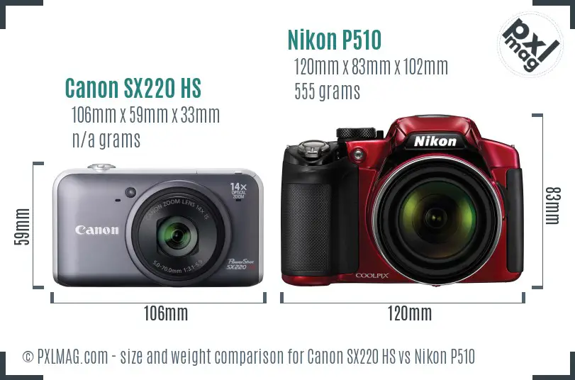 Canon SX220 HS vs Nikon P510 size comparison
