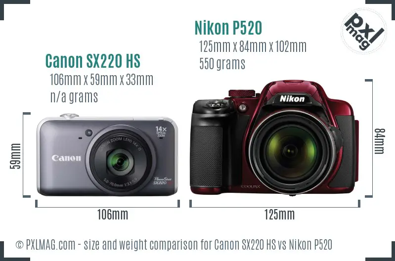 Canon SX220 HS vs Nikon P520 size comparison Canon SX220 HS vs Nikon P520 size comparison