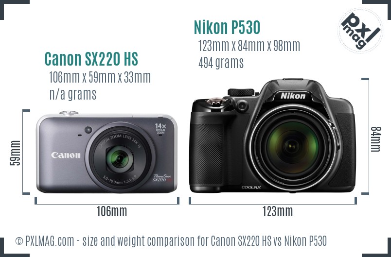 Canon SX220 HS vs Nikon P530 size comparison