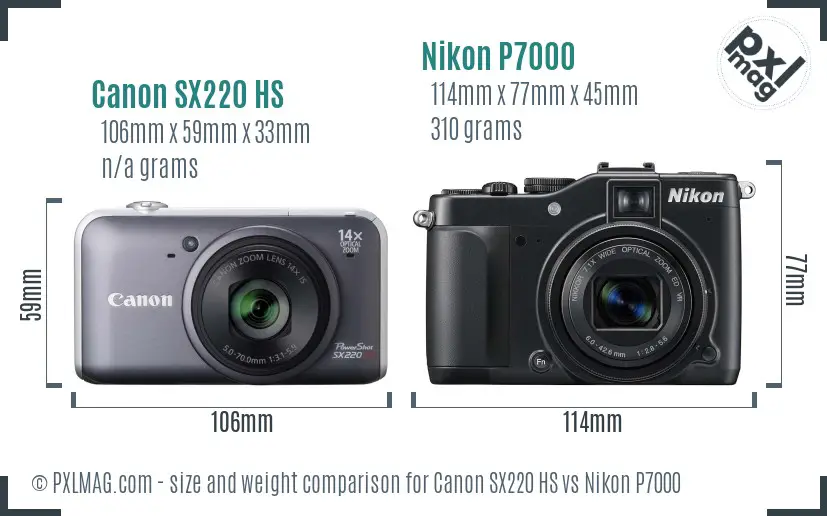 Canon SX220 HS vs Nikon P7000 size comparison Canon SX220 HS vs Nikon P7000 size comparison