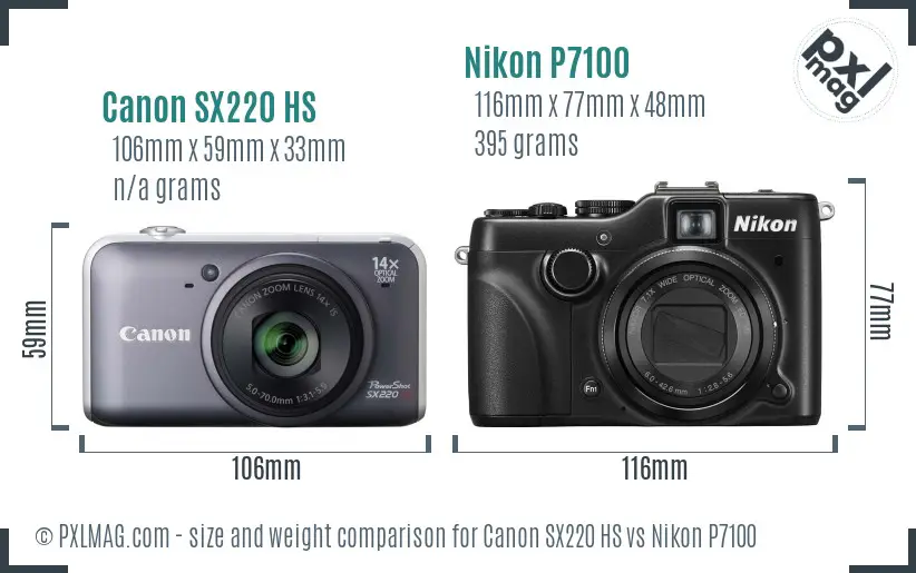 Canon SX220 HS vs Nikon P7100 size comparison