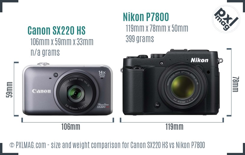 Canon SX220 HS vs Nikon P7800 size comparison Canon SX220 HS vs Nikon P7800 size comparison