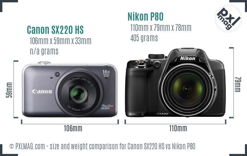 Canon SX220 HS vs Nikon P80 size comparison Canon SX220 HS vs Nikon P80 size comparison