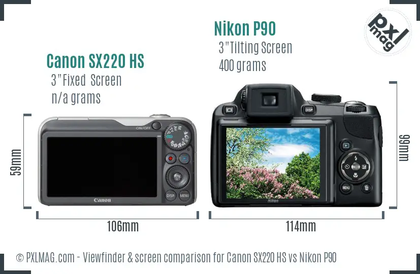 Canon SX220 HS vs Nikon P90 Screen and Viewfinder comparison Canon SX220 HS vs Nikon P90 Screen and Viewfinder comparison