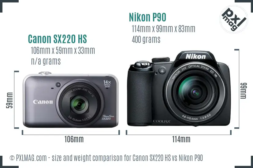 Canon SX220 HS vs Nikon P90 size comparison Canon SX220 HS vs Nikon P90 size comparison
