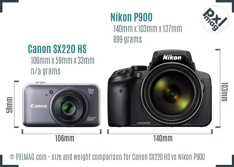 Canon SX220 HS vs Nikon P900 size comparison Canon SX220 HS vs Nikon P900 size comparison