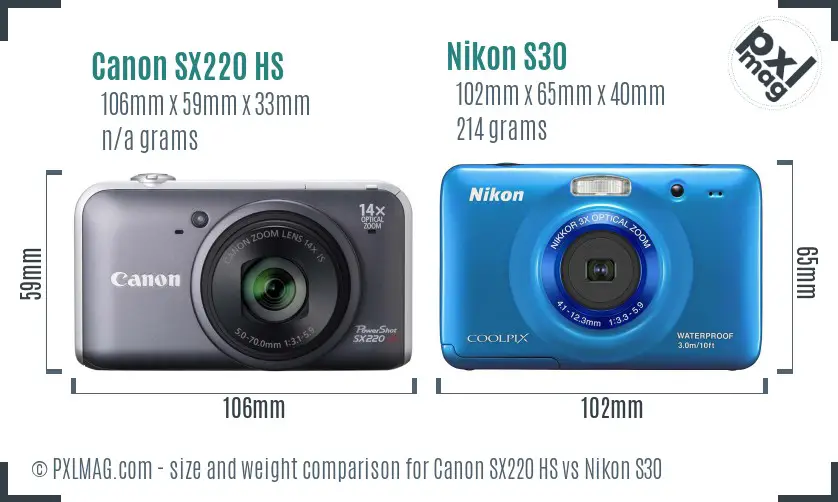 Canon SX220 HS vs Nikon S30 size comparison