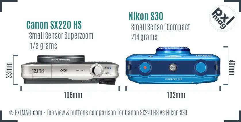 Canon SX220 HS vs Nikon S30 top view buttons comparison